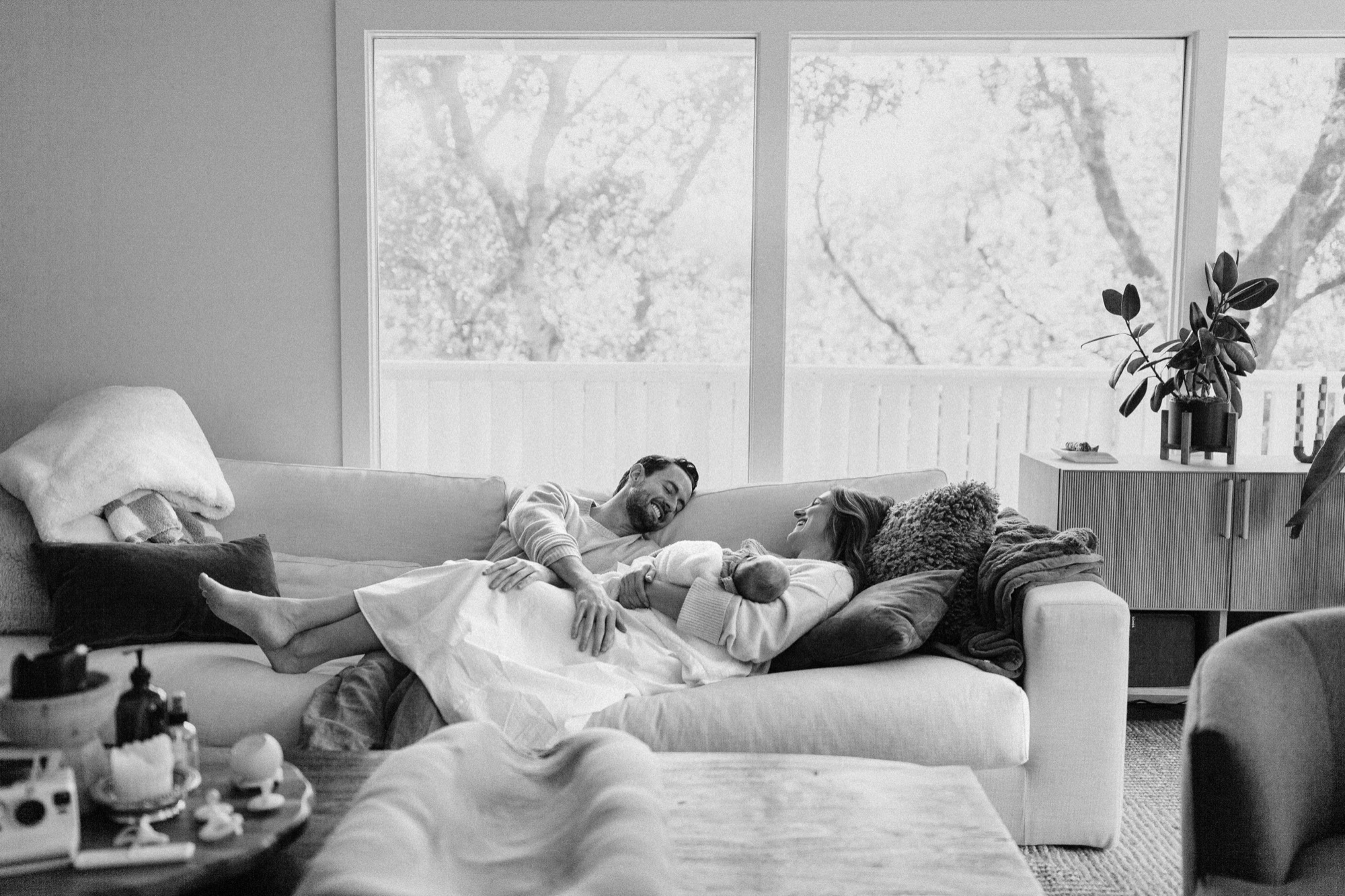 Soft natural light during an in-home newborn session in Marin County